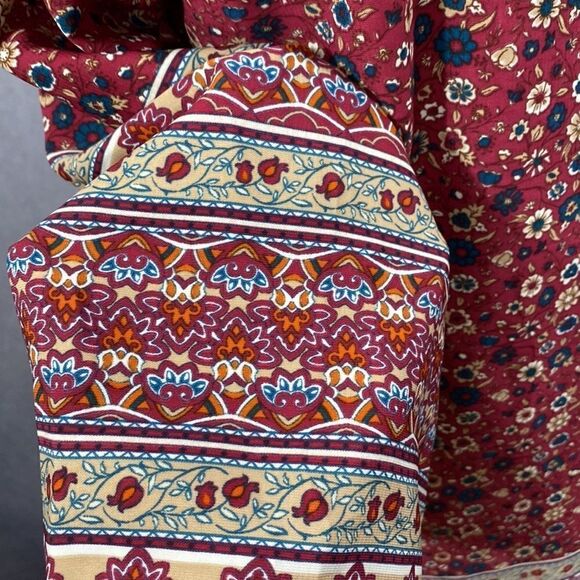 Burgundy Floral Ethnic Print Boho Mini Dress - Picture 8 of 10